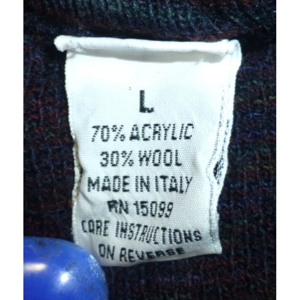 Vtg 90s Florence Tricot Cardigan Sweater Argyle L Patterned Wool Blend Italy - Picture 3 of 8